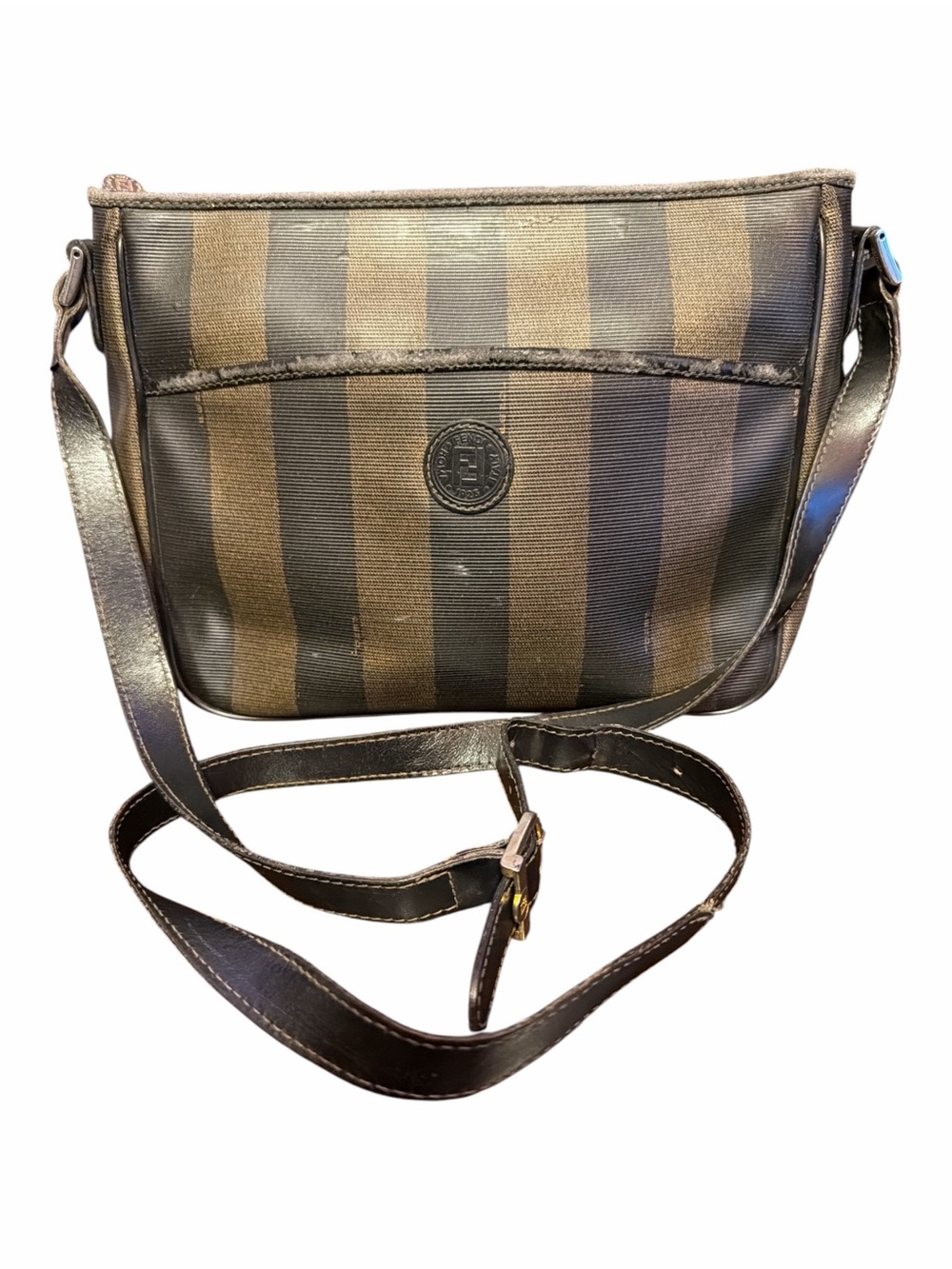 Vintage FENDI Pequin Stripe Coated Canvas Crossbody Bag